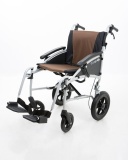 Excel G-Logic Lightweight Transit Wheelchair 18'' Silver Frame and Brown Upholstery Standard Seat
